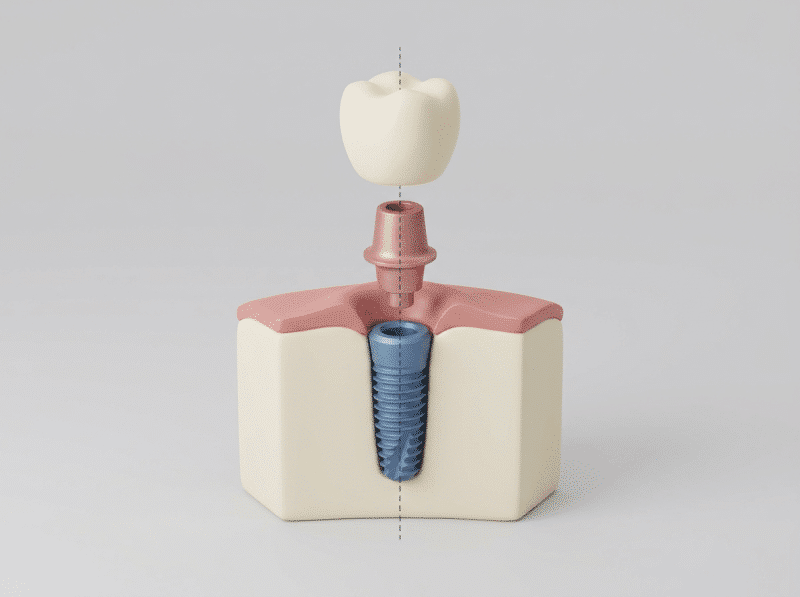 AI-illustratie met een eenvoudig anatomisch of keuzemodel voor tandimplantaten.