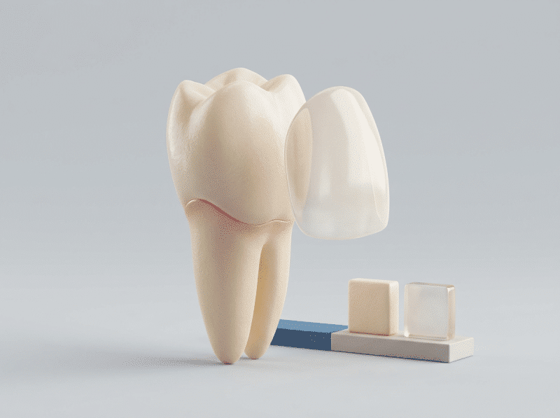 AI-illustratie met een eenvoudig anatomisch of keuzemodel voor porselein facings.