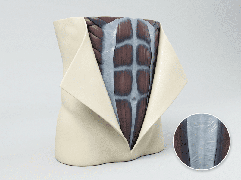 AI-illustratie met een eenvoudig anatomisch of keuzemodel voor buikwandcorrectie.