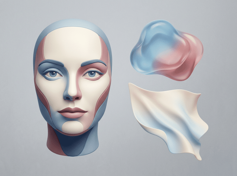 AI-illustratie met een eenvoudig anatomisch of keuzemodel voor liquid facelift.