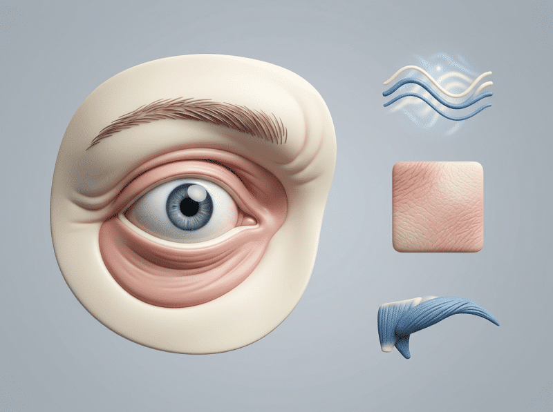 AI-illustratie met een eenvoudig anatomisch of keuzemodel voor ooglid correctie zonder operatie.