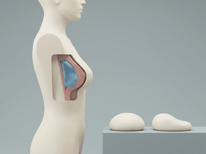 AI-illustratie met een eenvoudig anatomisch of keuzemodel voor borstvergroting.