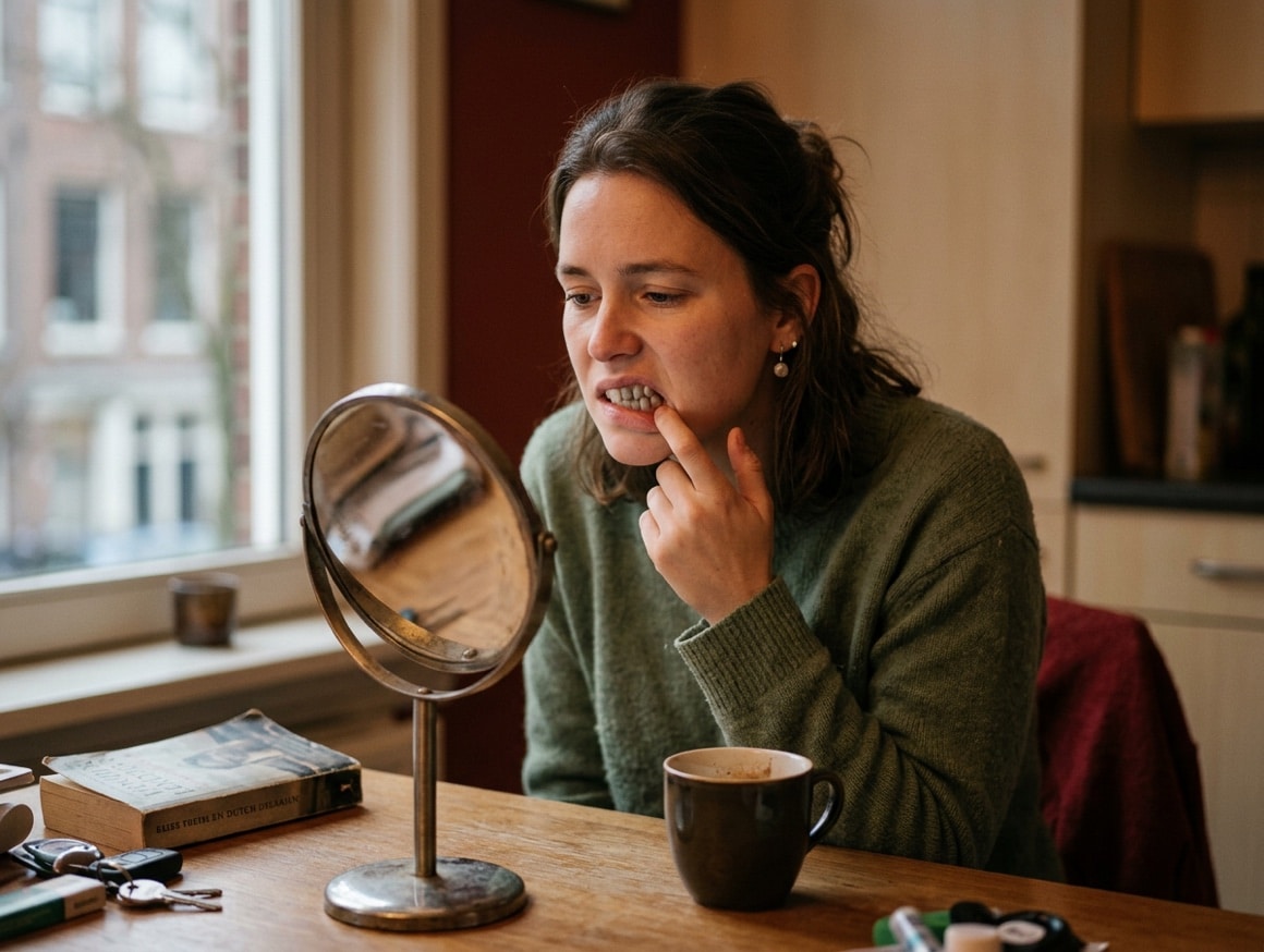 Herkenbare situatie vóór een inwendig bleken van tanden
